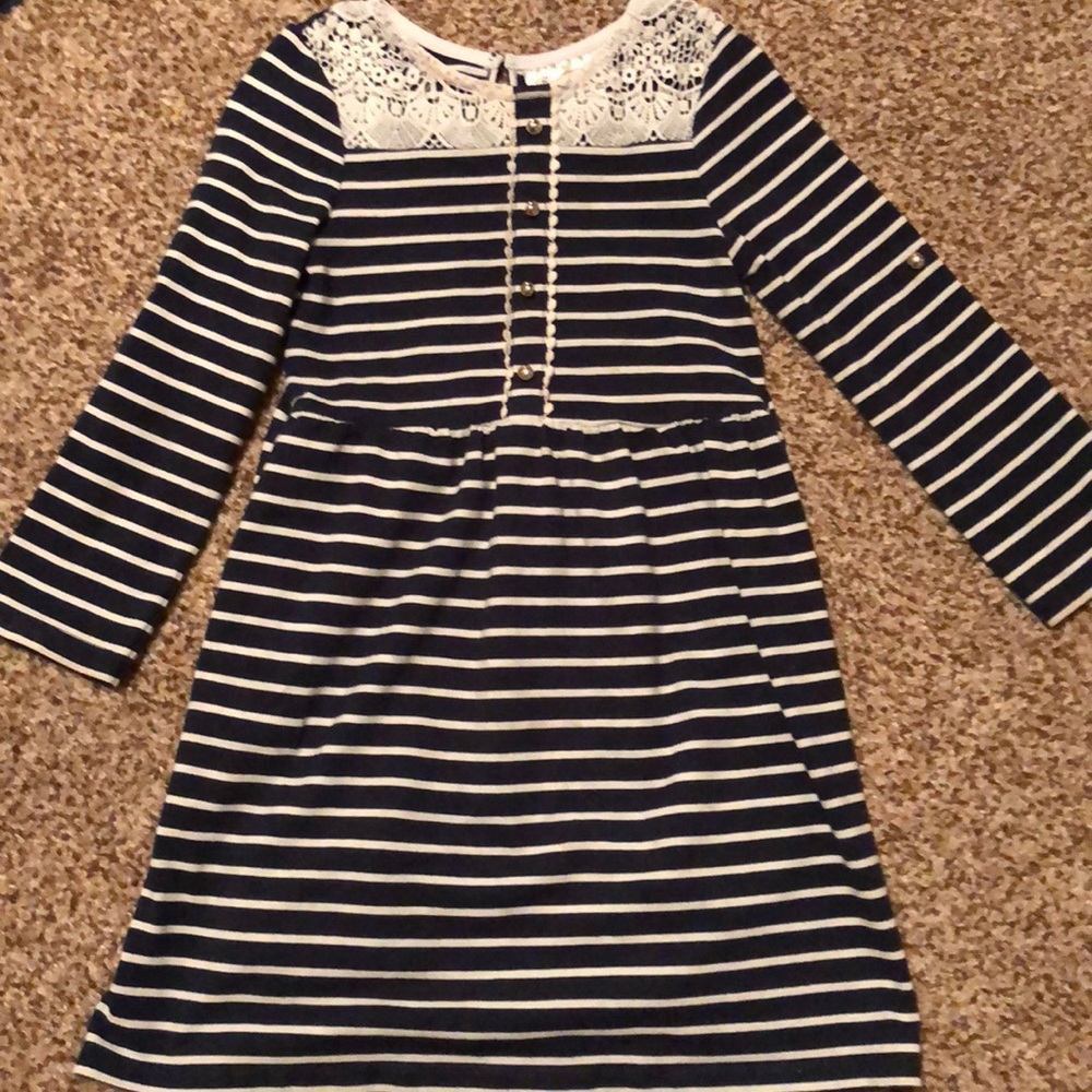 Navy and white striped dress